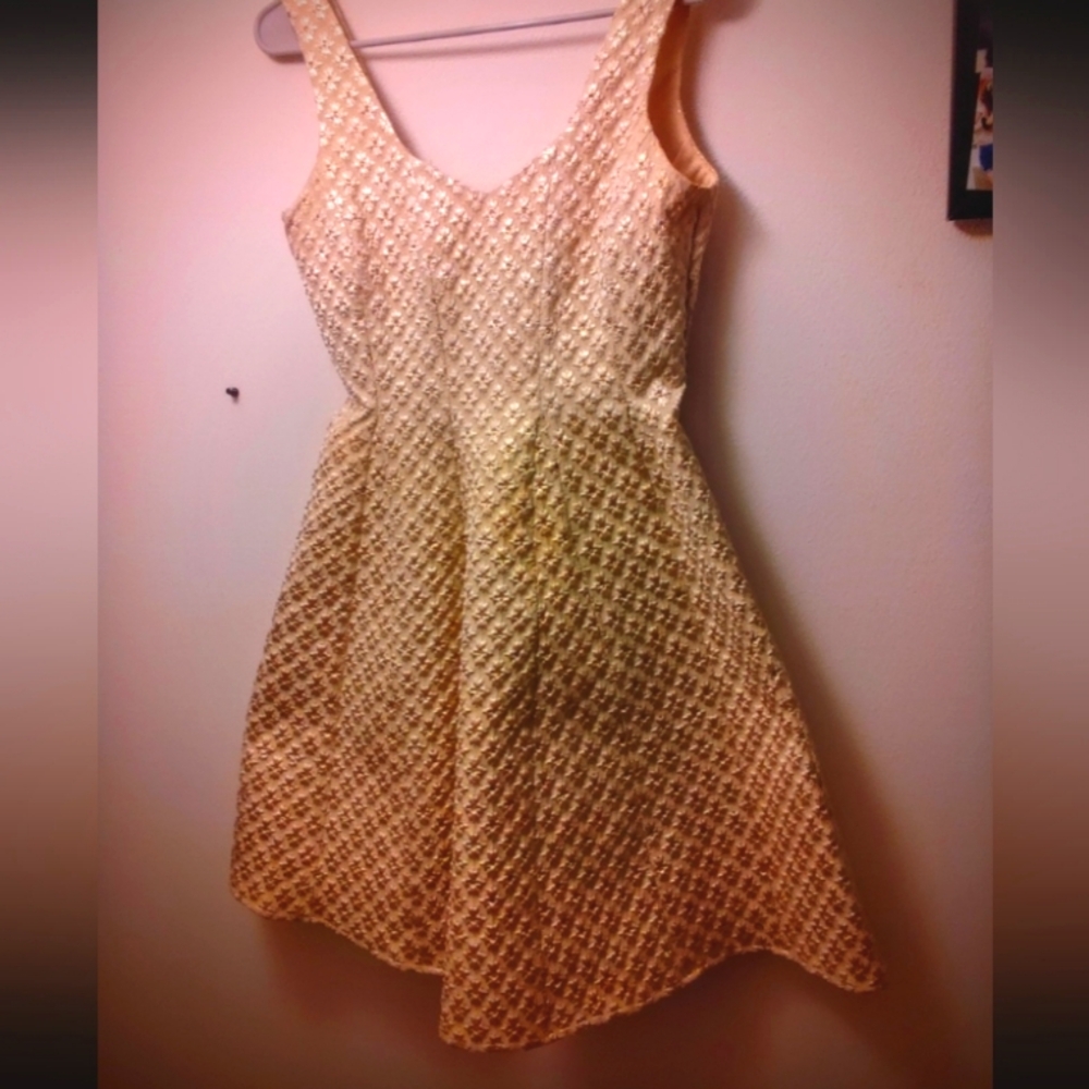Elegant Beauty And The Beast Gold Sleeveless Babydoll Pleated Mini Dress Size S